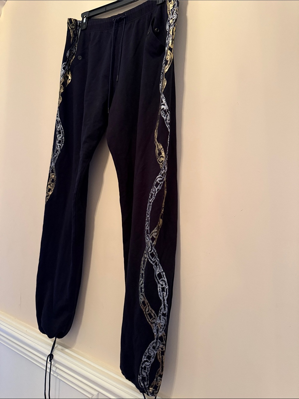 LAMB Black Men's Jogger Pants with Side Chain Print Size XL - Picture 2 of 6